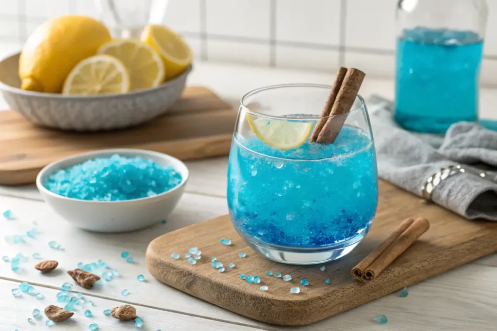 Icy blue drink with Persian salt and lemon slices