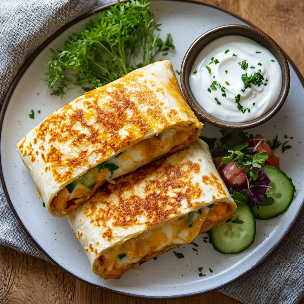 Served low-carb grilled cheese burrito with healthy sides
