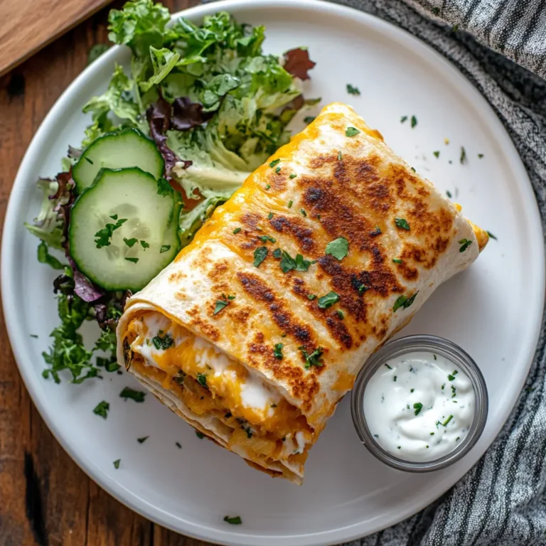 Low-carb grilled cheese burrito sliced open with cheese and salad