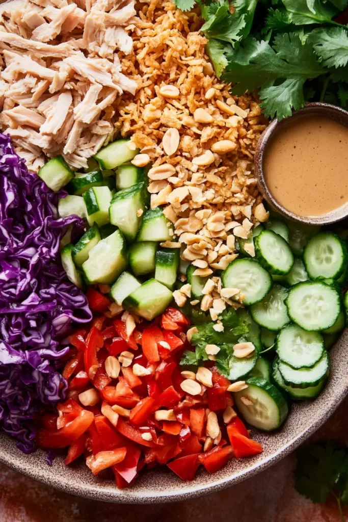 Colorful Salad bowl with cabbage and chicken