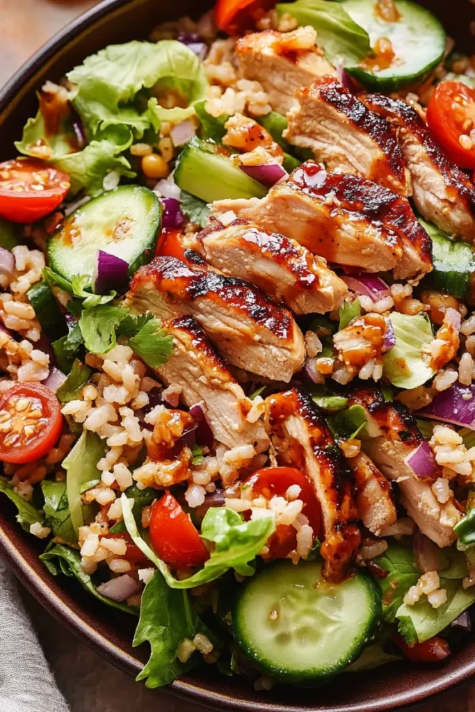 Bowl of Teriyaki Chicken Crispy Rice Salad