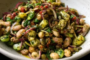 Glowing za’atar bean salad with olive oil and herbs