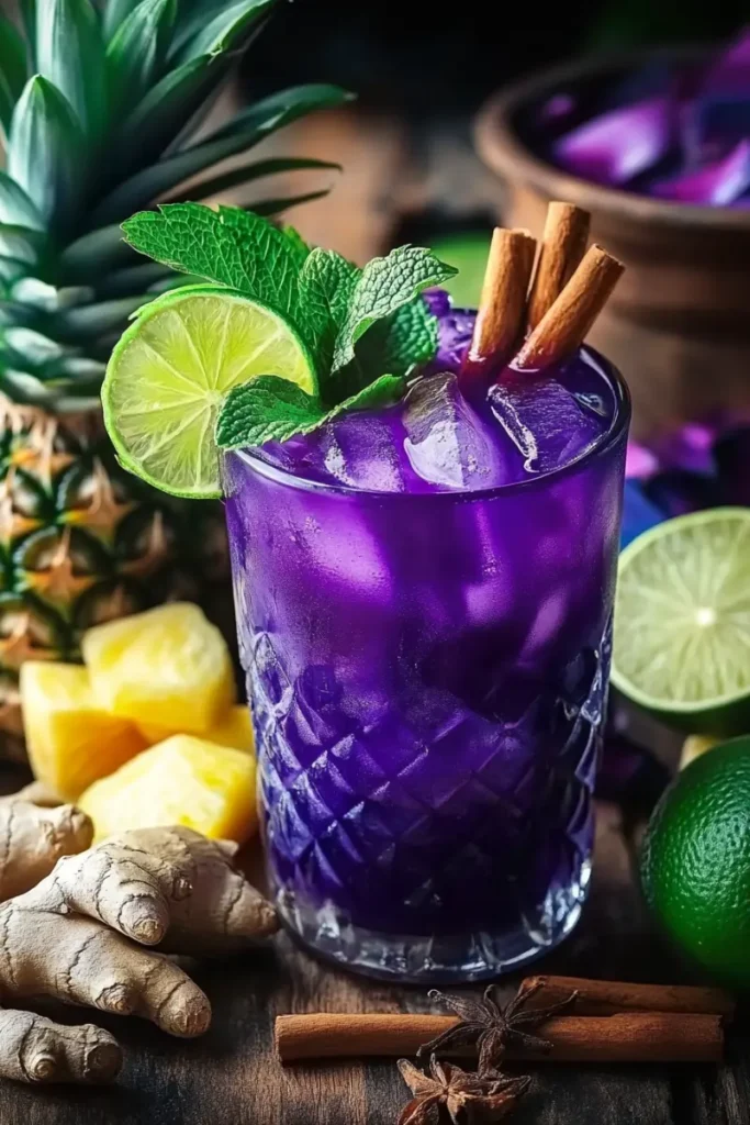 Herbal Brazilian Mounjaro butterfly pea flowers tea with ginger and lime