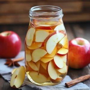 "Apple cinnamon detox water with lemon slice and ice cubes served in a clear glass"