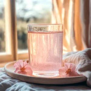 elegant detox drink with pink salt recipe reviews and blossoms in soft light