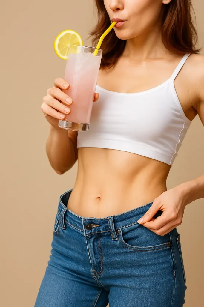 Fit woman drinking Natural Mounjaro Recipe for weight loss support