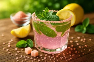 Close-up of Brazilian Mounjaro Recipe with Pink Salt with lemon and mint