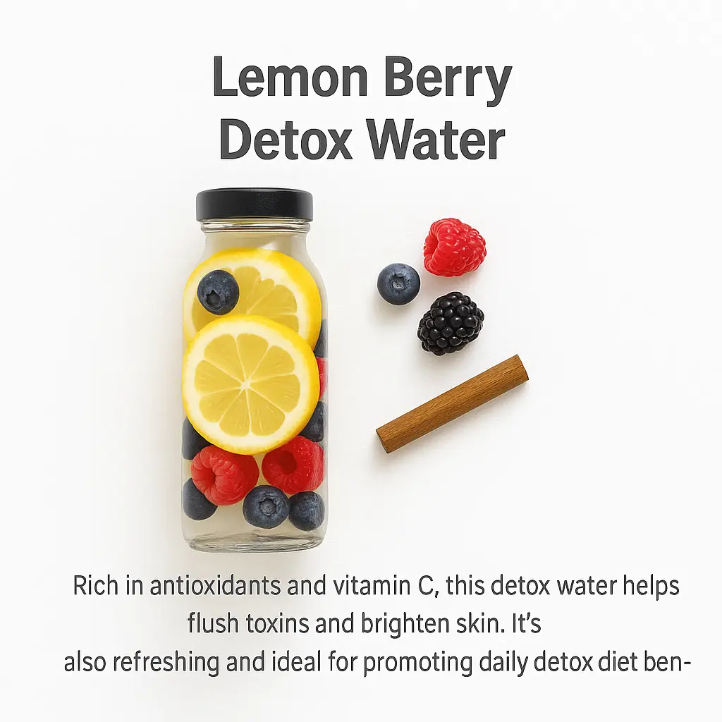 Detox diet benefits supported by lemon berry detox water with antioxidants