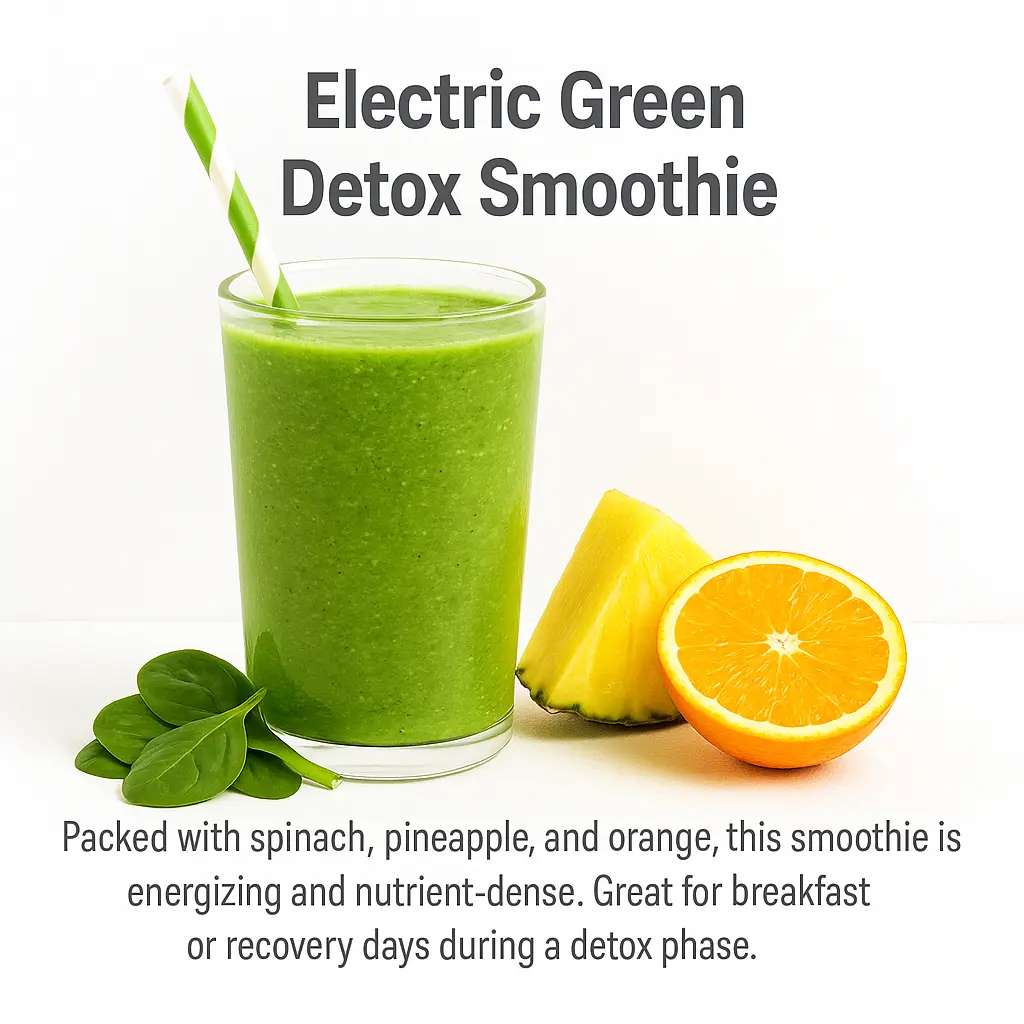Detox diet benefits in an electric green smoothie with spinach and citrus