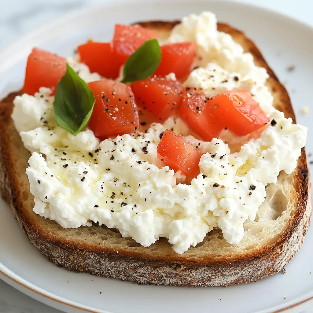 cottage cheese toast with tomatoes and basil for a high protein breakfast