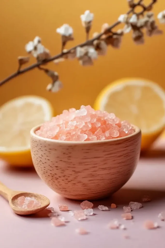 Homemade Mounjaro Recipe with Pink Salt shown as loose crystals in wooden bowl