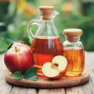 Brazilian Apple Cider Vinegar bottle with fresh apples
