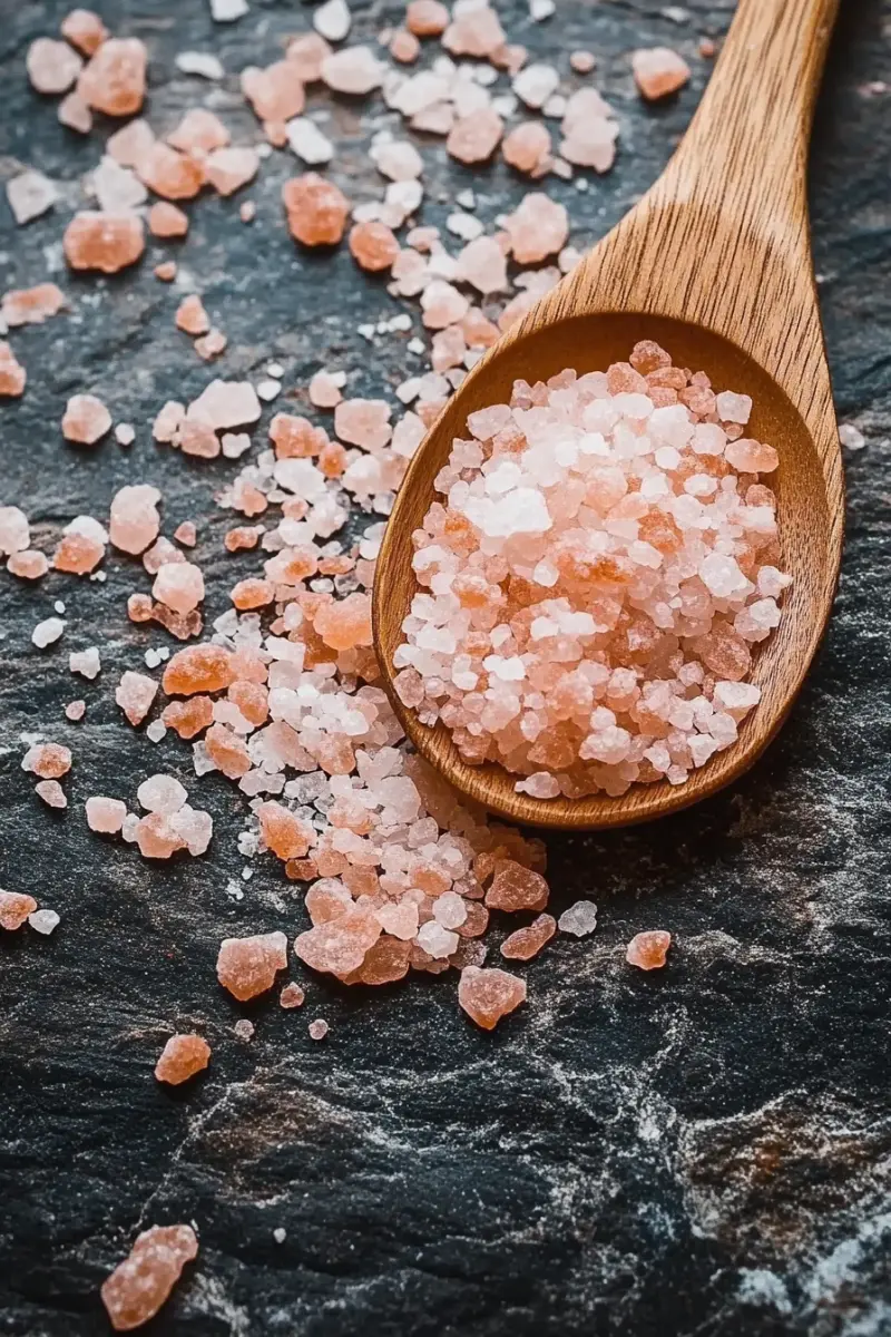 Himalayan pink salt in a wooden spoon for weight loss recipe