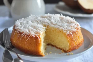 Brazilian Manjaro ingredients baked into soft coconut dessert