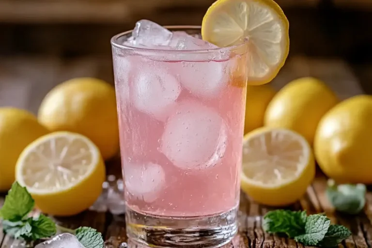 pink salt trick weight loss drink with lemon and ice cubes
