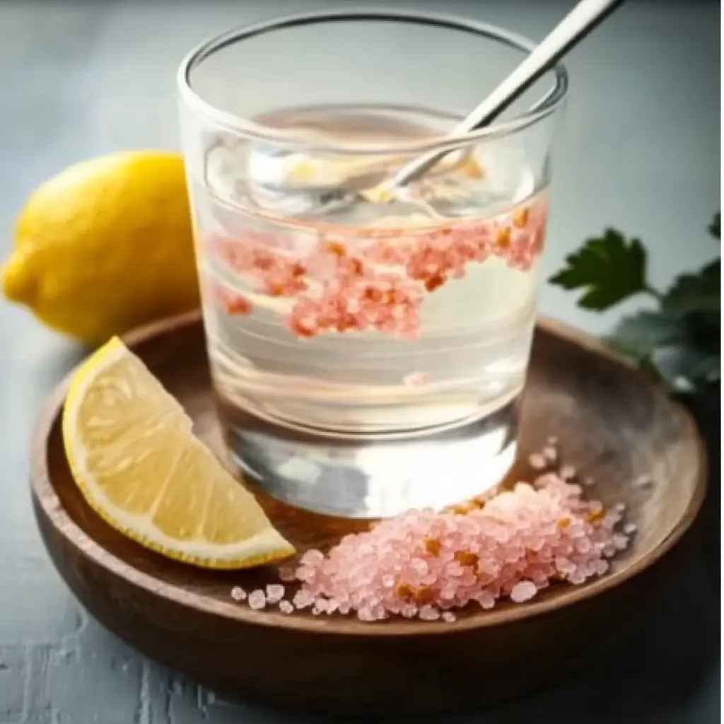Pink Salt Weight Loss Recipe bowl with lemon wedge and mint in salt