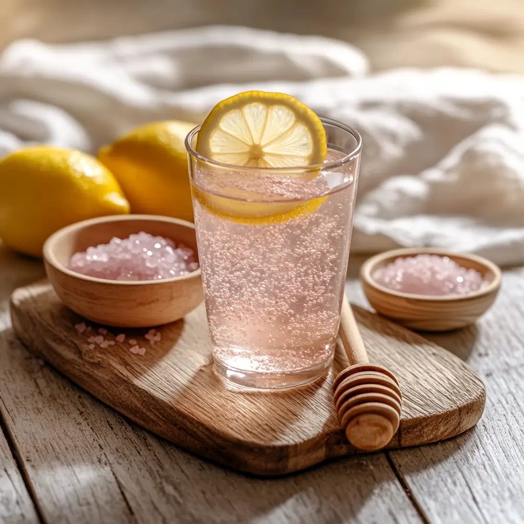 Japanese Pink Salt and Ice Recipe featured drink with lemon and Himalayan salt