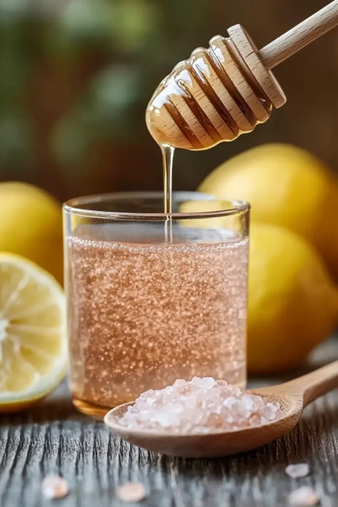 Himalayan pink salt with honey and lemon for detox drink
