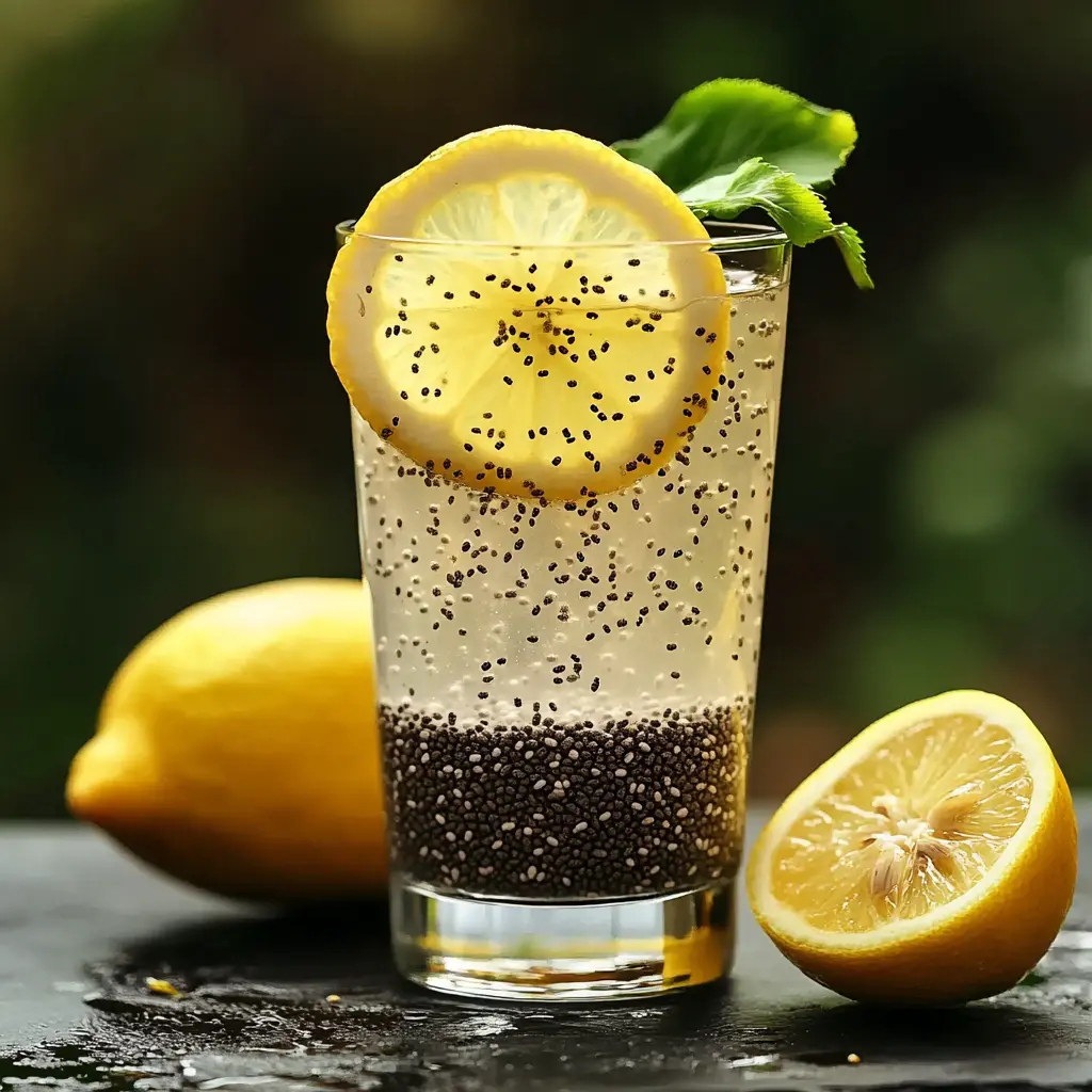 Healthy chia drink for weight loss served with lemon slice