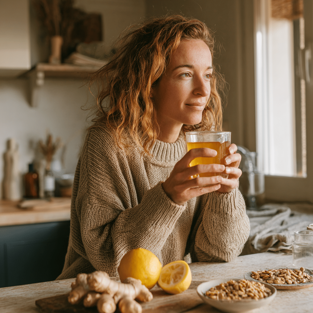 Woman holding pumpkin seed tea for weight loss