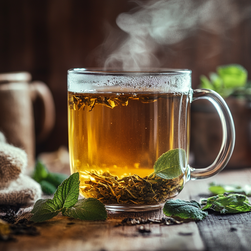 herbal brazilian mounjaro tea with mint and steam