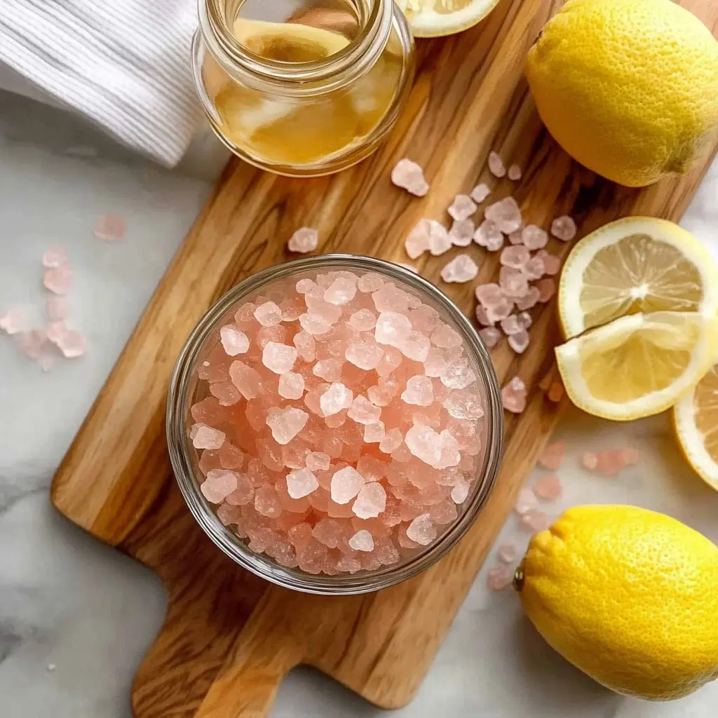 pink Himalayan salt lemon apple cider vinegar on cutting board