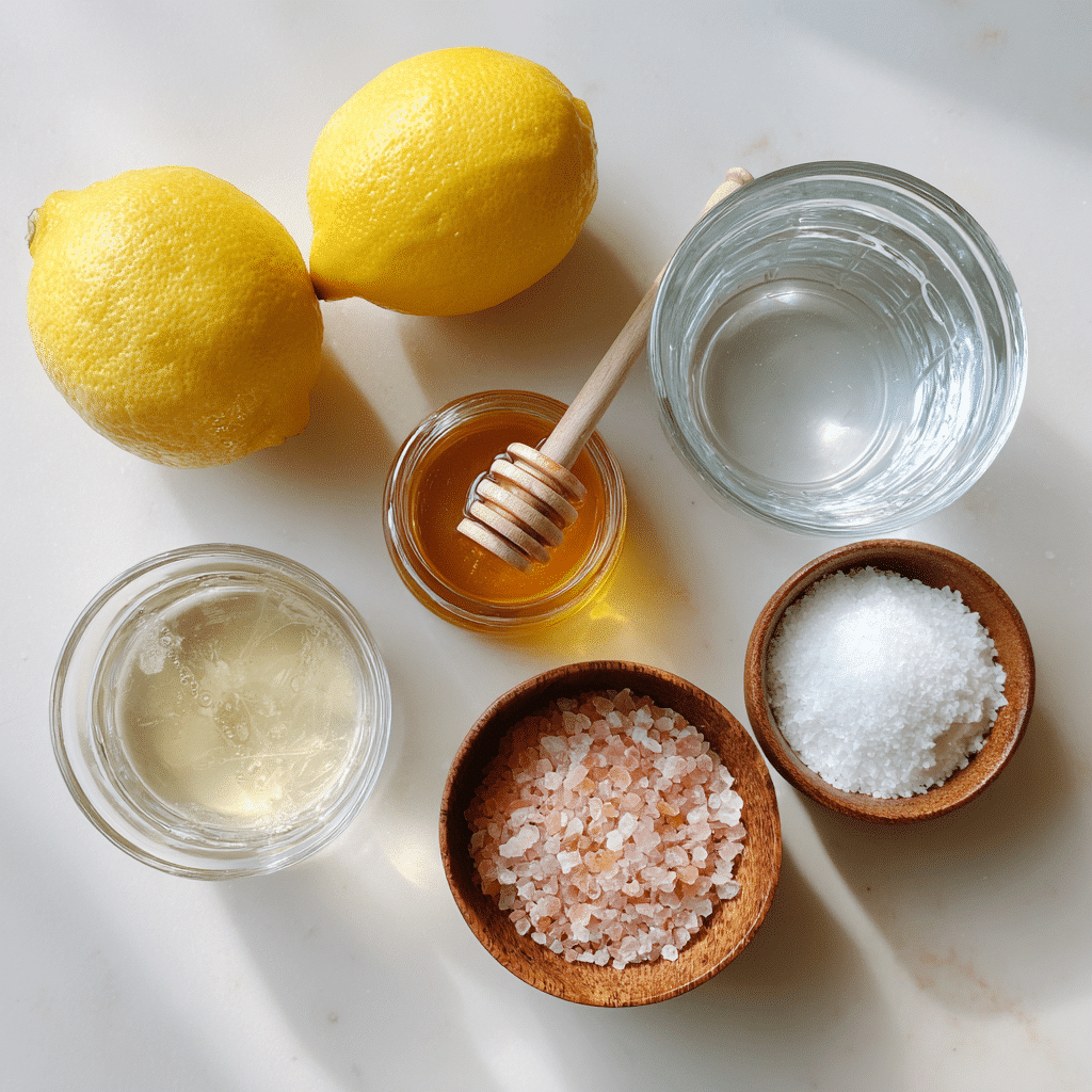 Homemade electrolyte drink for summer ingredients flat lay