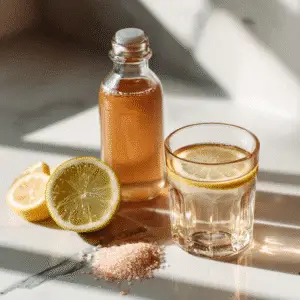 pink salt apple cider vinegar weight loss recipe ingredients with lemon slice