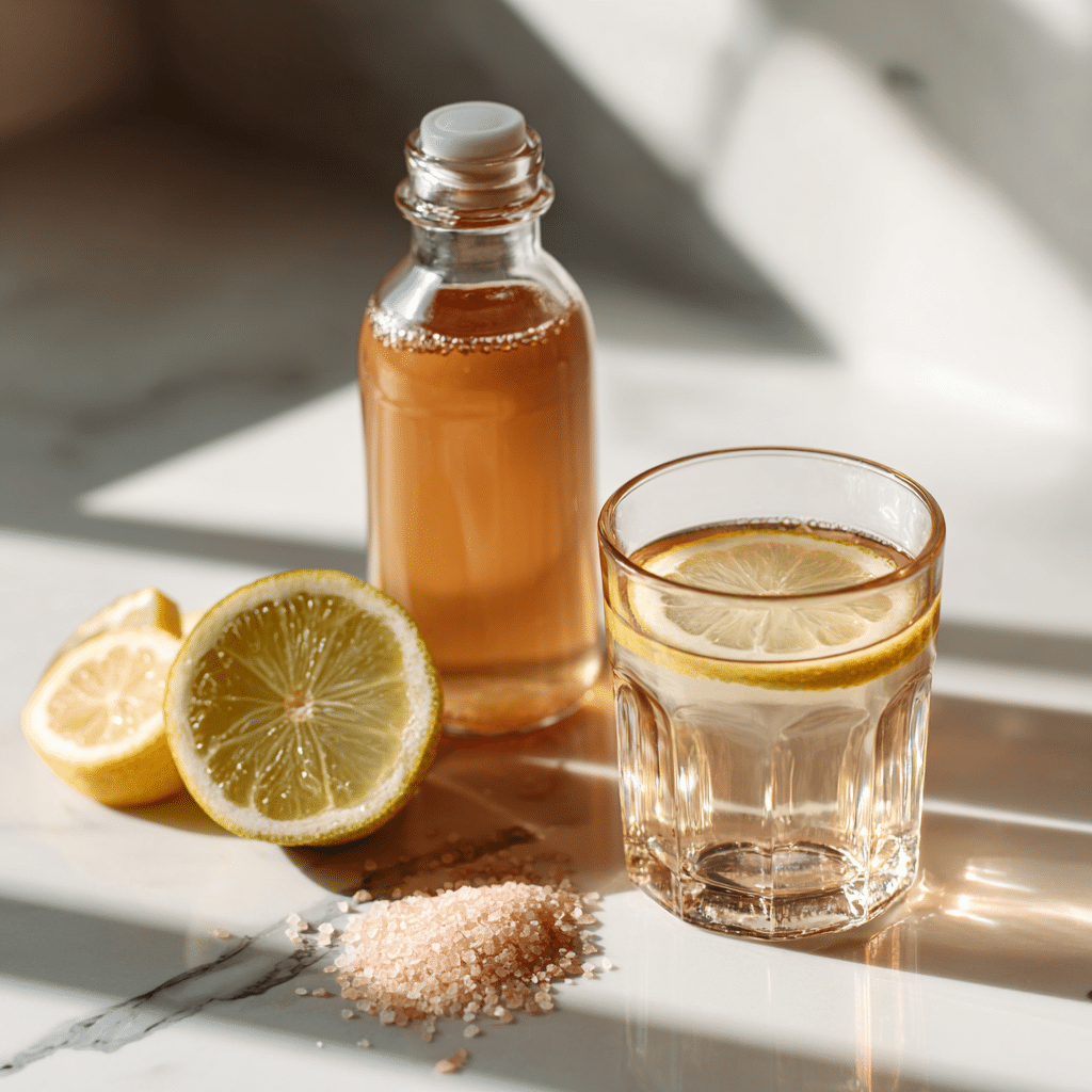 pink salt apple cider vinegar weight loss recipe ingredients with lemon slice
