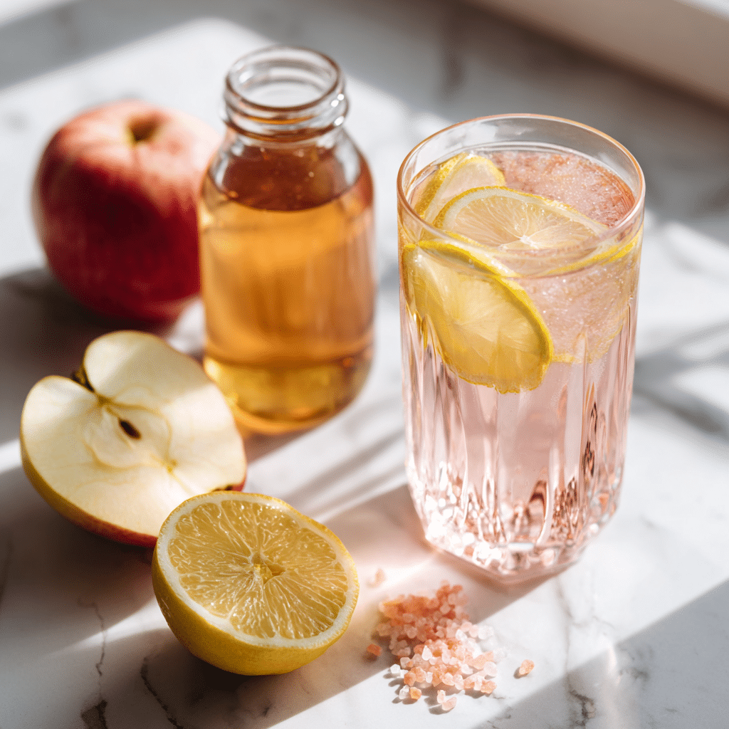 pink salt apple cider vinegar weight loss recipe with lemon and fresh apple