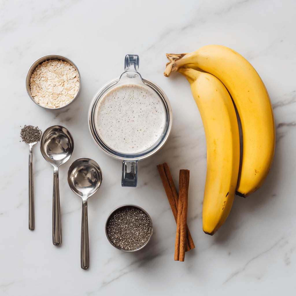 banana smoothie ingredients flat lay for weight loss