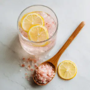 Japanese pink salt recipe in a chilled glass with lemon and spoon