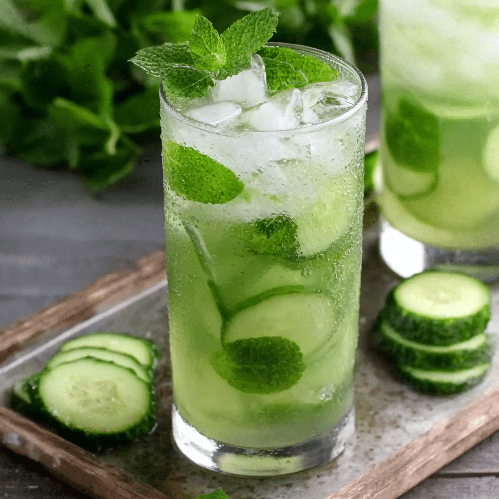 Cucumber Mint Cooler Recipe fresh and fizzy with mint garnish